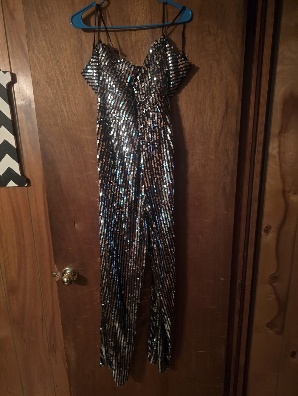 Sequin Striped Black & Silver Jumpsuit